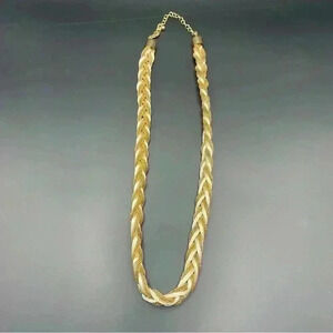 VTG Braided Strand Herringbone Rope Chain Necklace Gold Tone Cream 10”